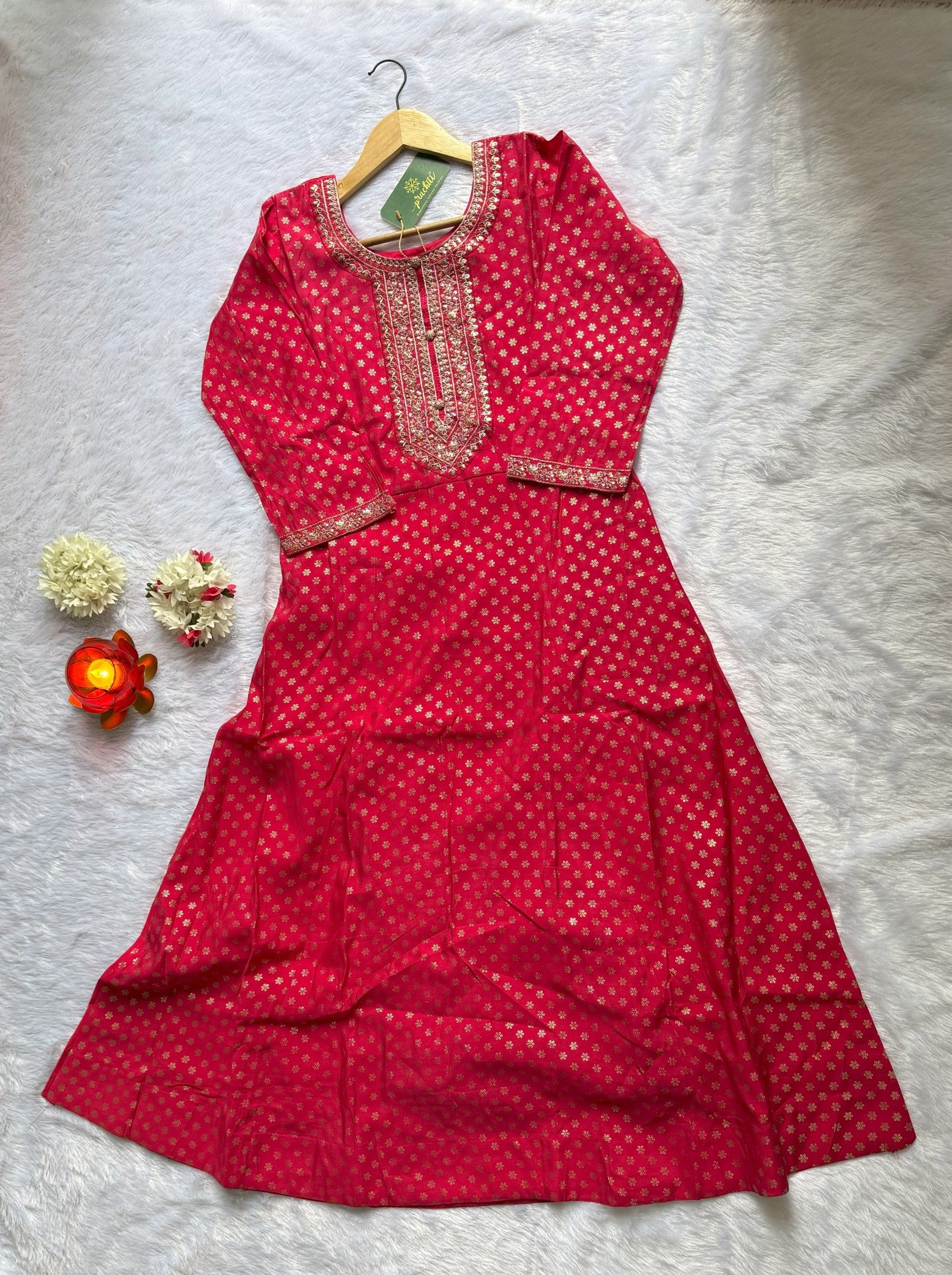 Magenta Muslin Anarkali with Chiffon Dupatta