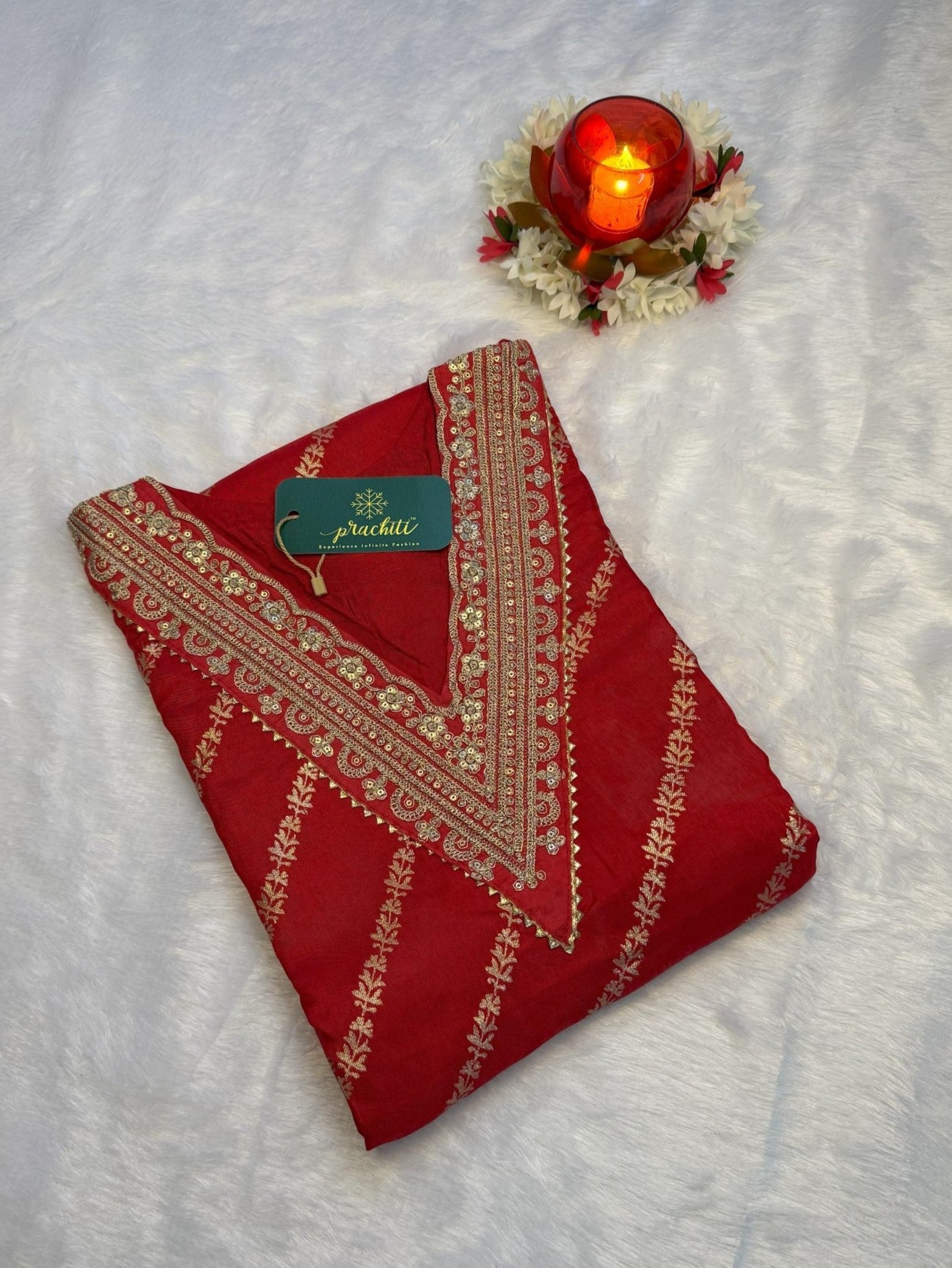 Red Muslin Kurti with Dupion Silk Dupatta
