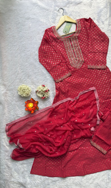 Magenta Muslin Anarkali with Chiffon Dupatta