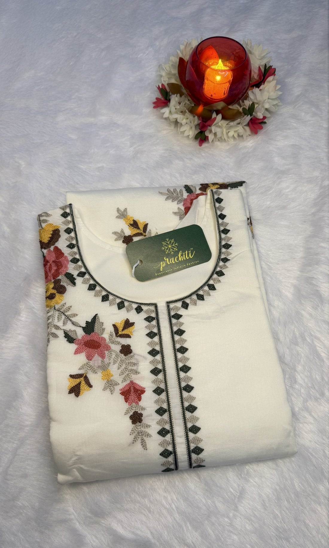 White Roman Silk Kurti with Organza Dupatta