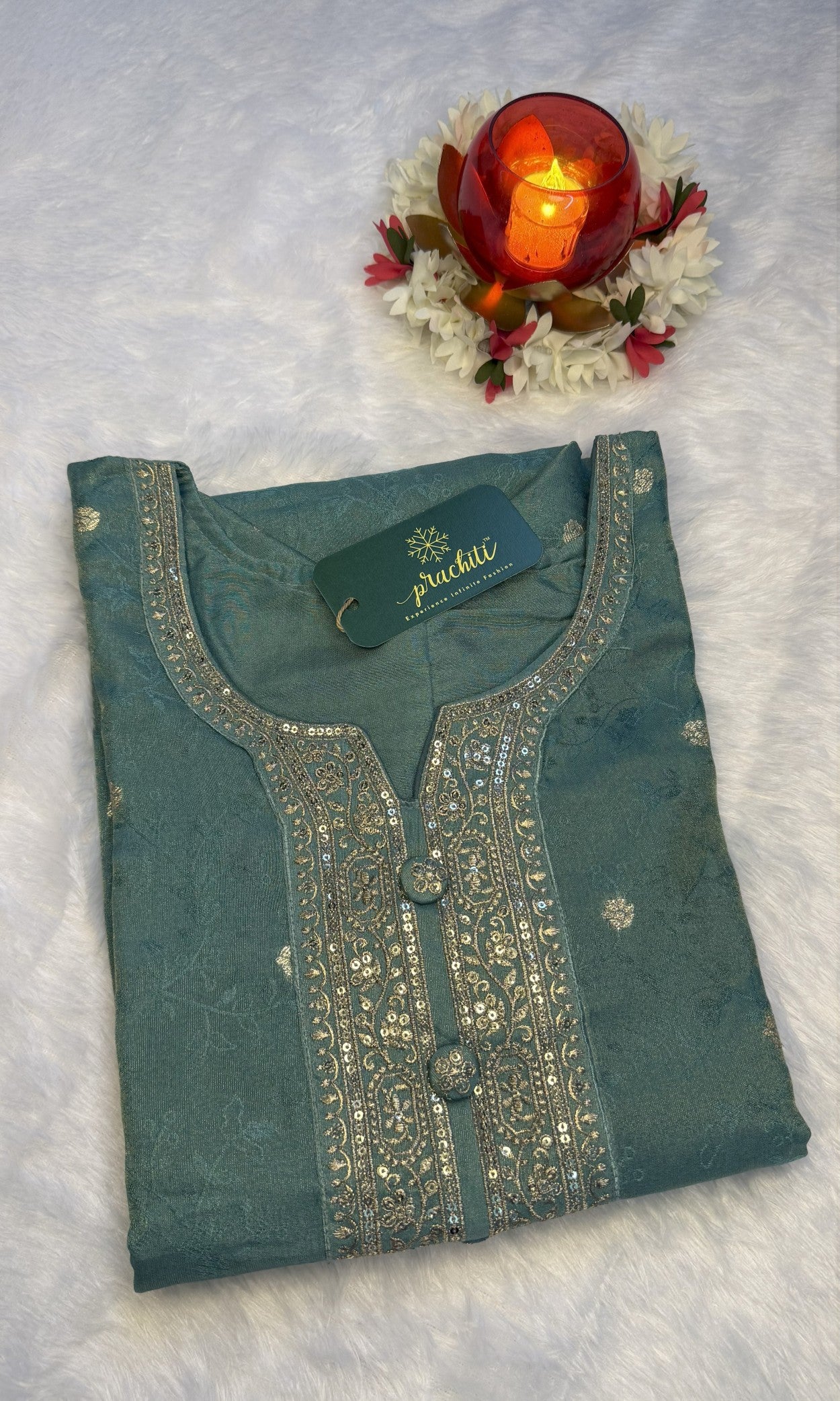 Green Shimmer Suit with Banarasi Dupatta