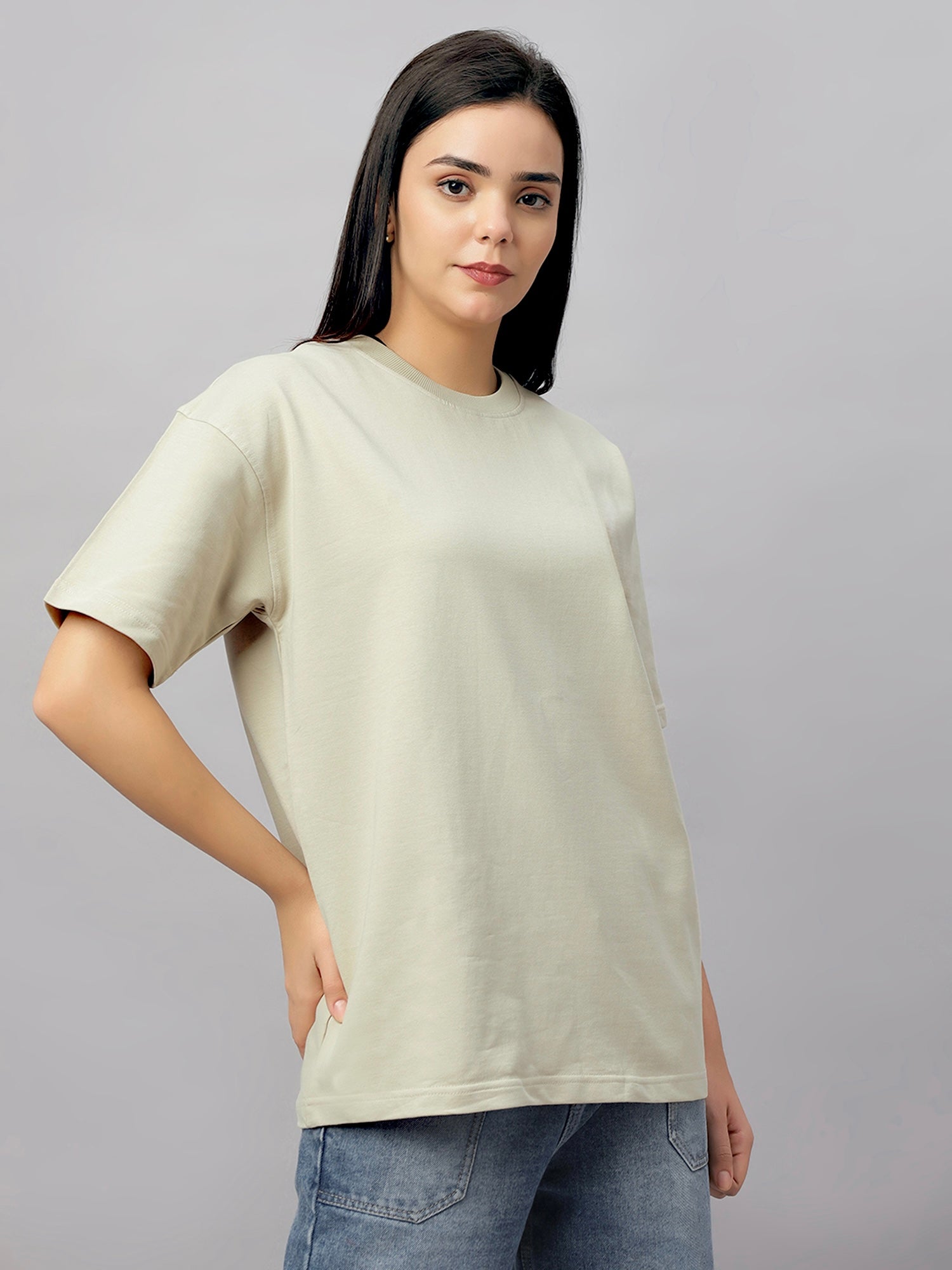 Solid Beige Oversized Unisex T-Shirt