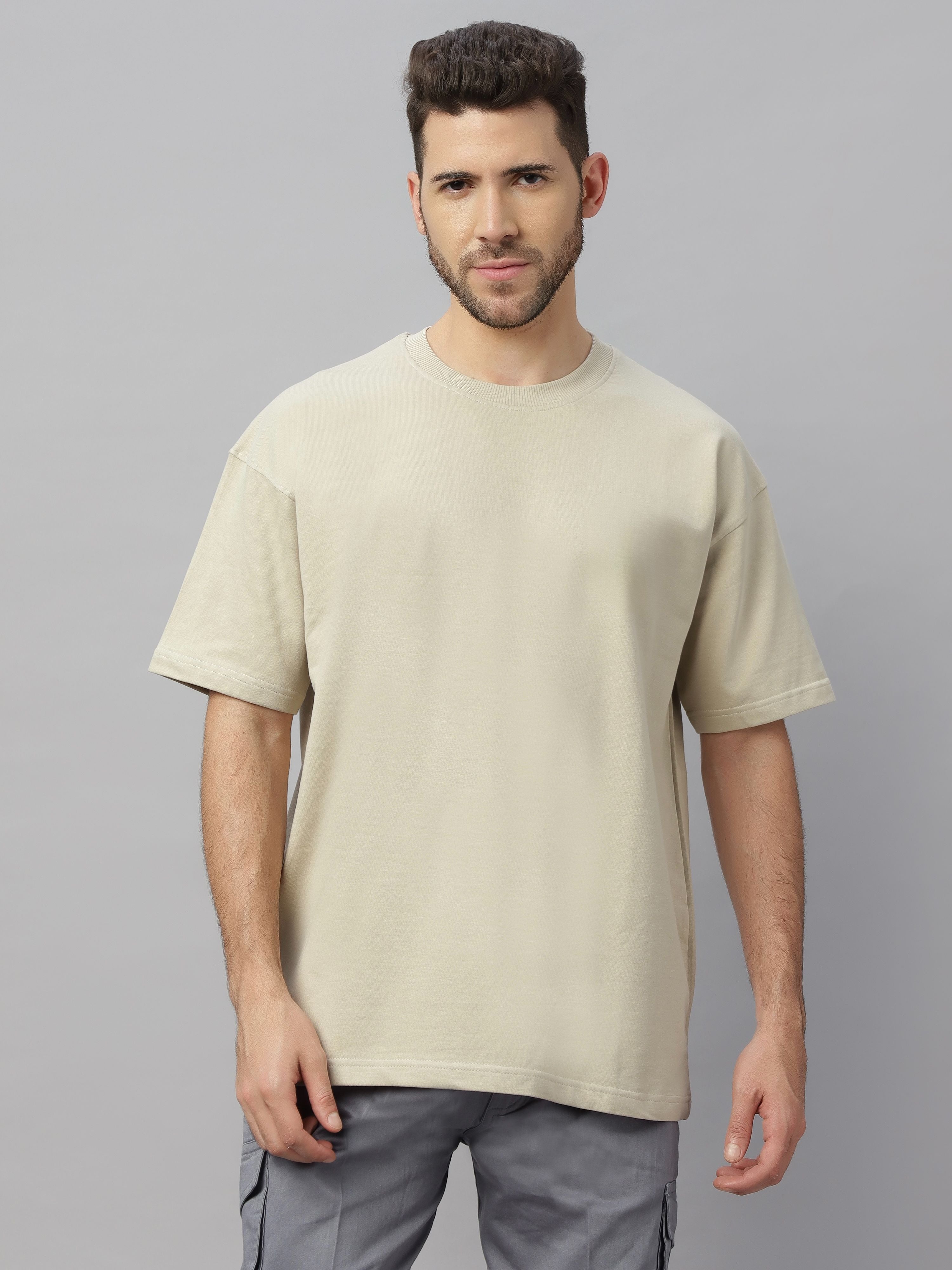 Solid Beige Oversized Unisex T-Shirt