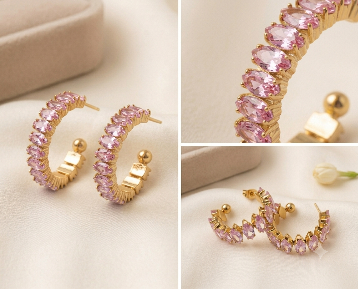 Blush Rose Oval-Cut Gold Hoop Earrings