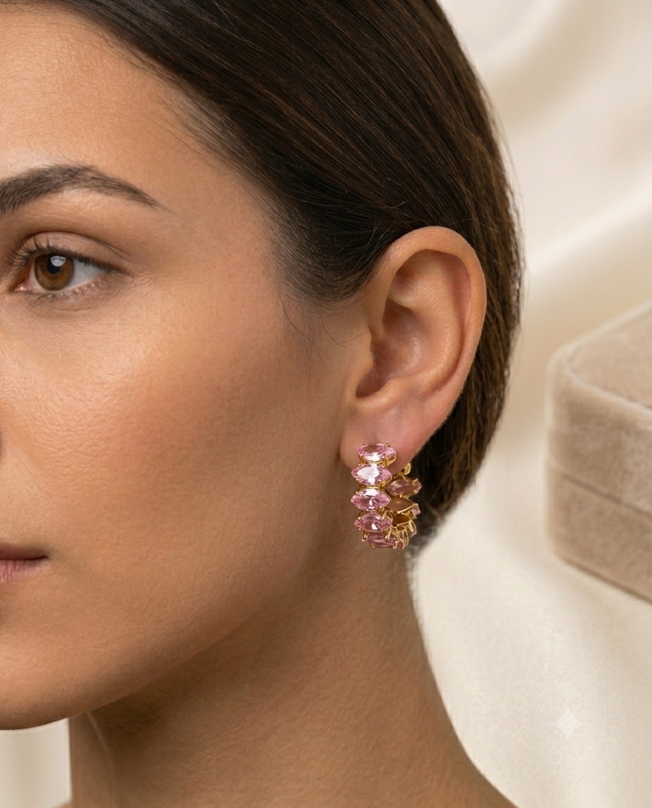 Blush Rose Oval-Cut Gold Hoop Earrings