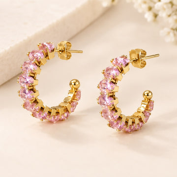 Blush Rose Oval-Cut Gold Hoop Earrings