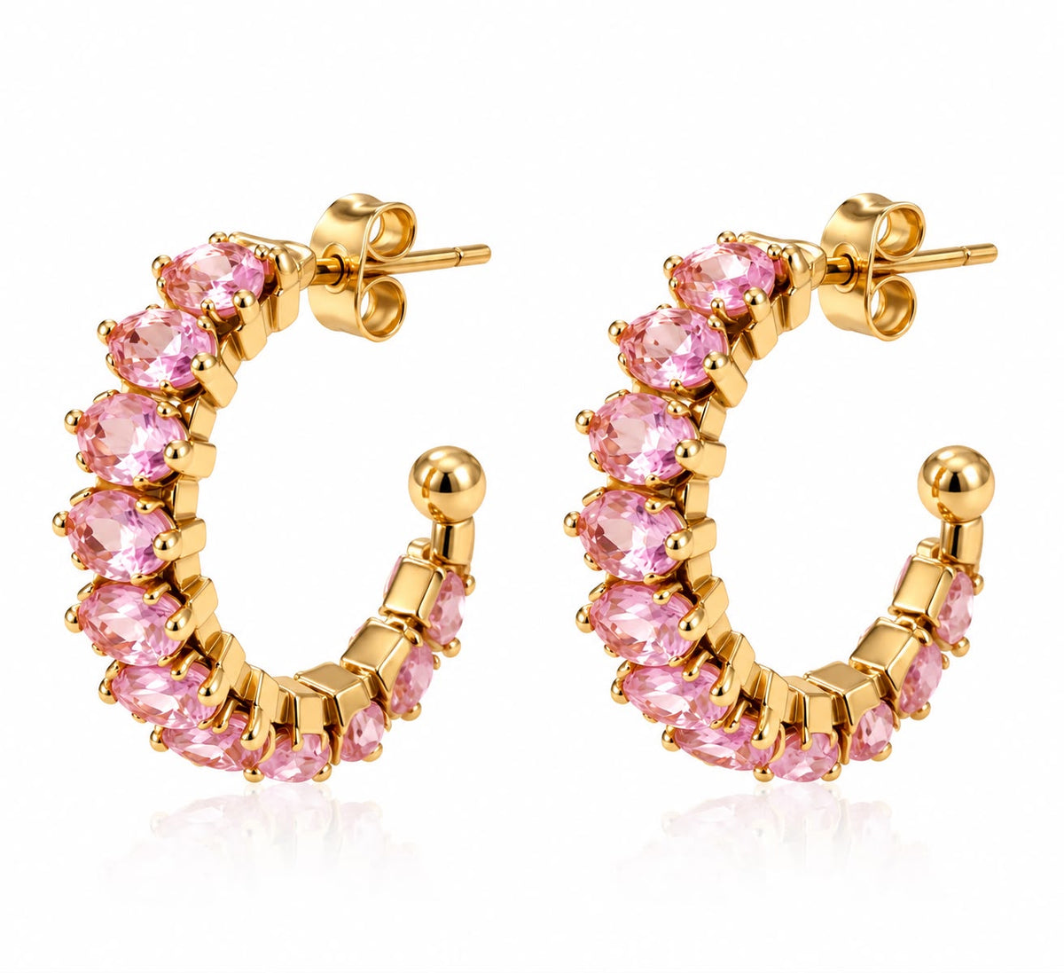 Blush Rose Oval-Cut Gold Hoop Earrings