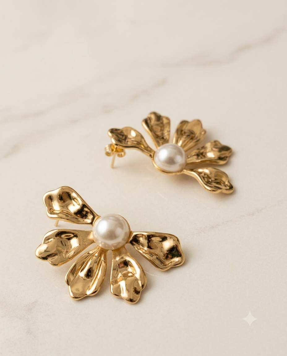 Gilded Flora Sculpted Pearl Statement Studs