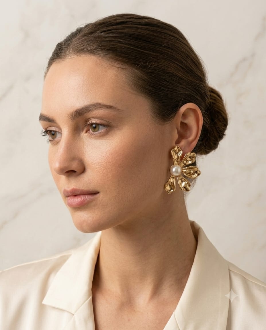 Gilded Flora Sculpted Pearl Statement Studs