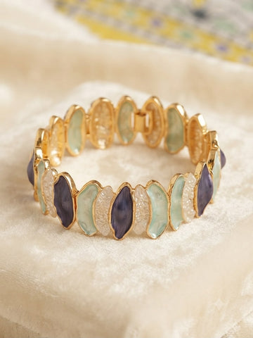 Multicolor Petal Segment Stretch Bracelet – Gold-Tone Finish
