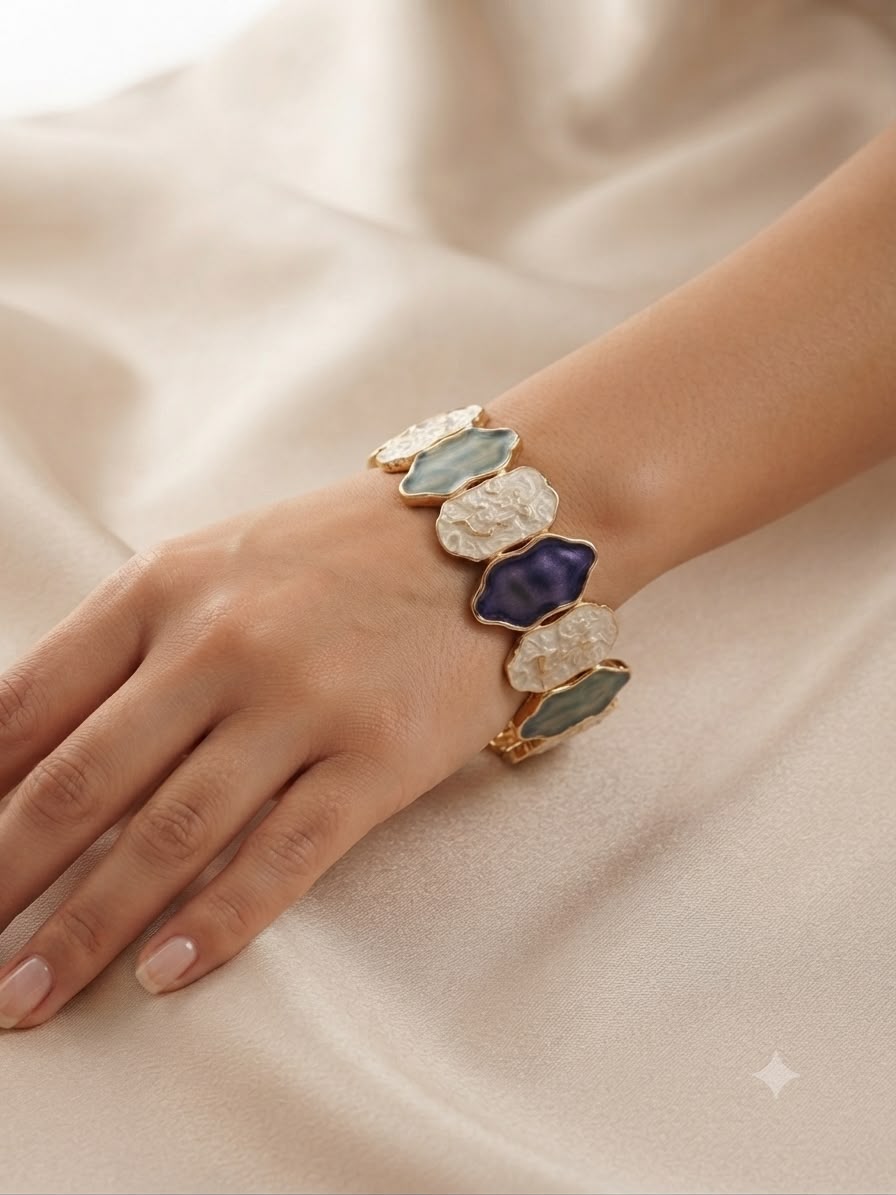Multicolor Petal Segment Stretch Bracelet – Gold-Tone Finish