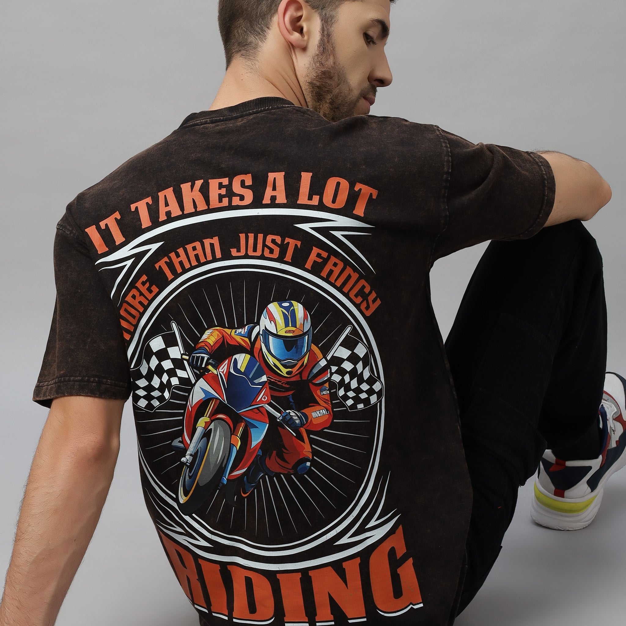 Biker Brown (Acid Wash) Oversized Unisex T-Shirt