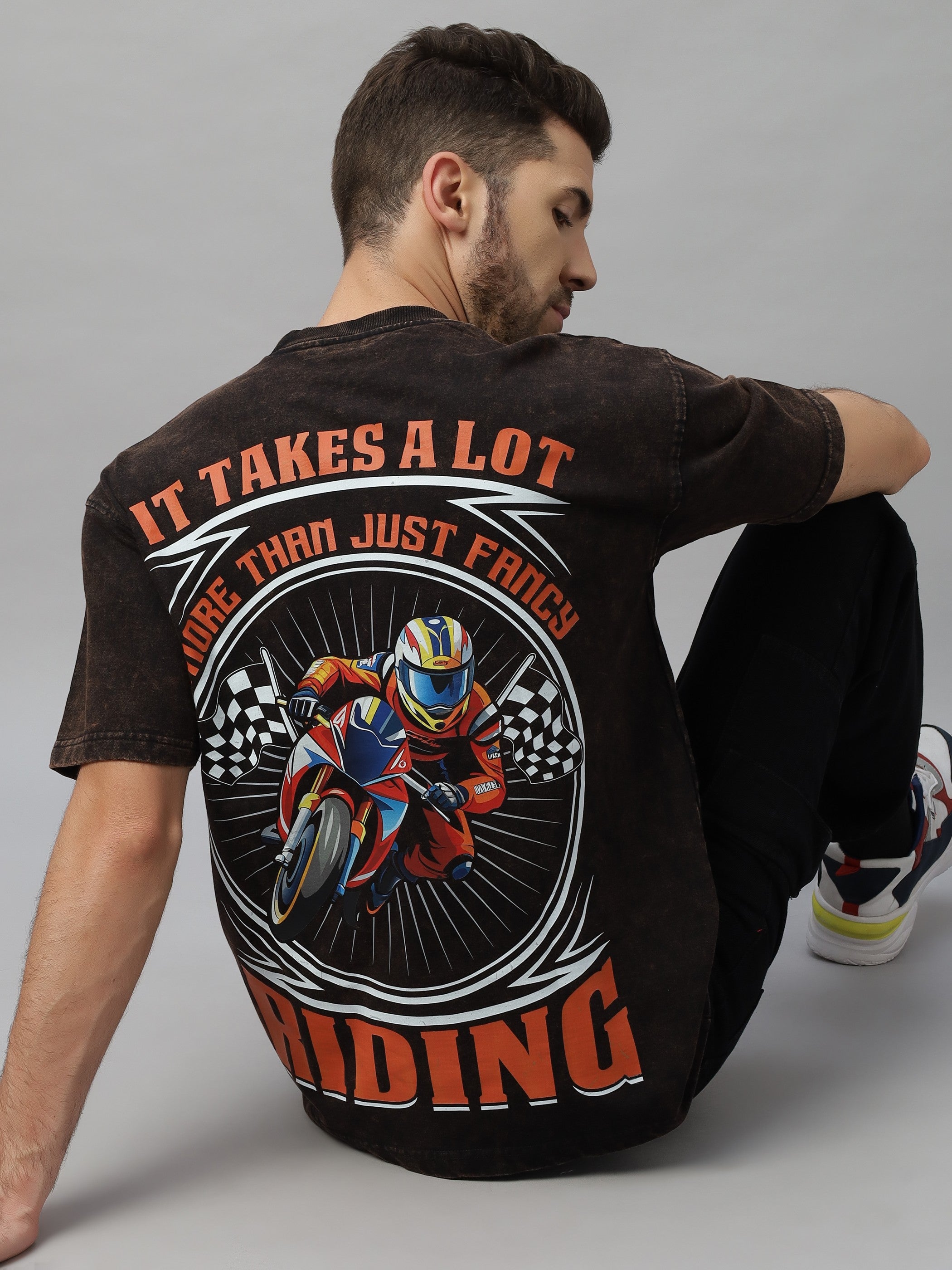 Biker Brown (Acid Wash) Oversized Unisex T-Shirt