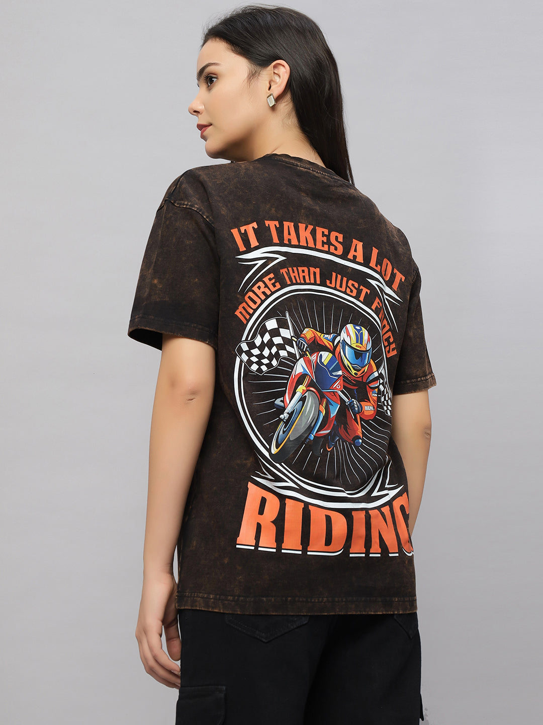 Biker Brown (Acid Wash) Oversized Unisex T-Shirt