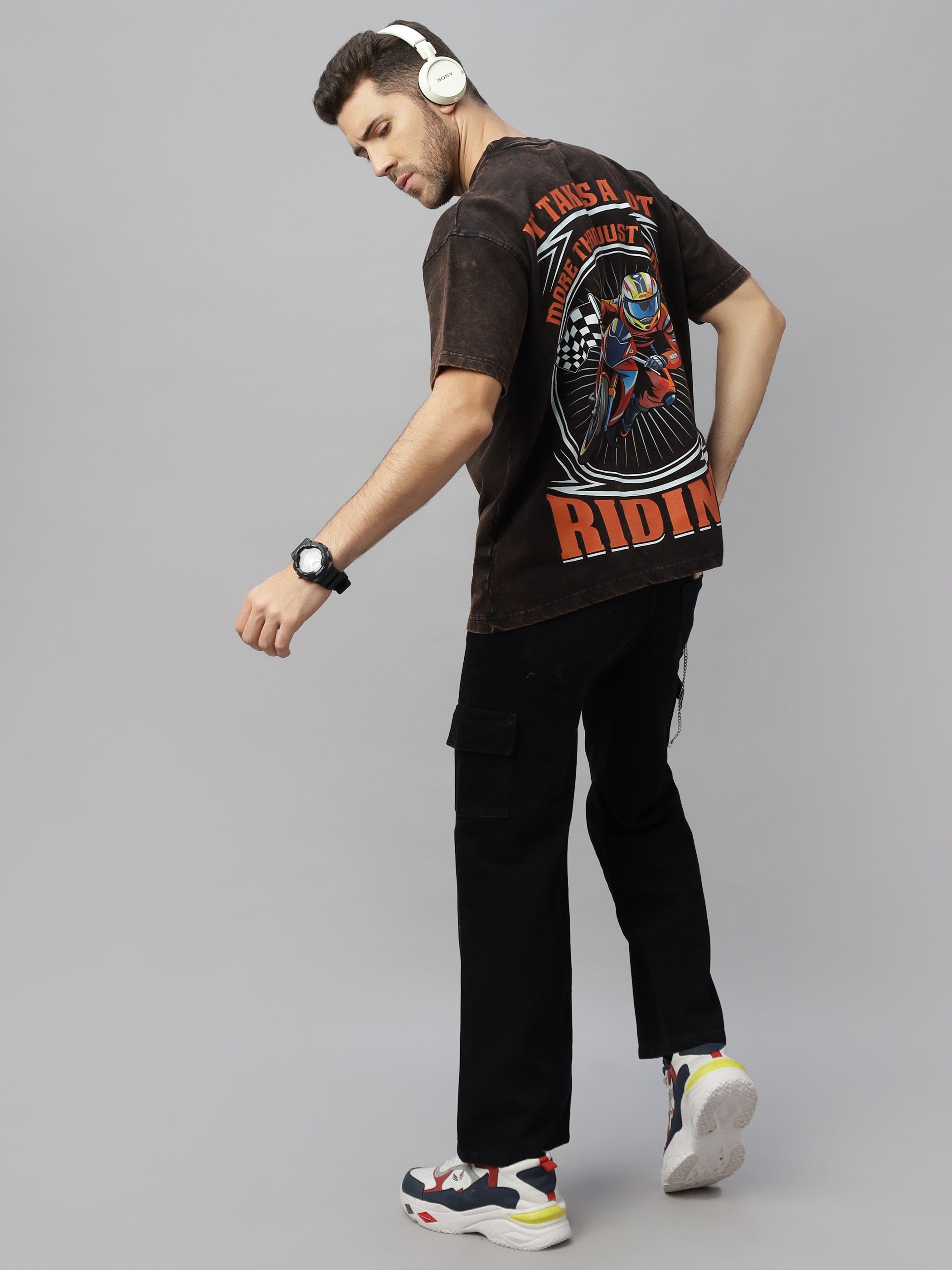 Biker Brown (Acid Wash) Oversized Unisex T-Shirt