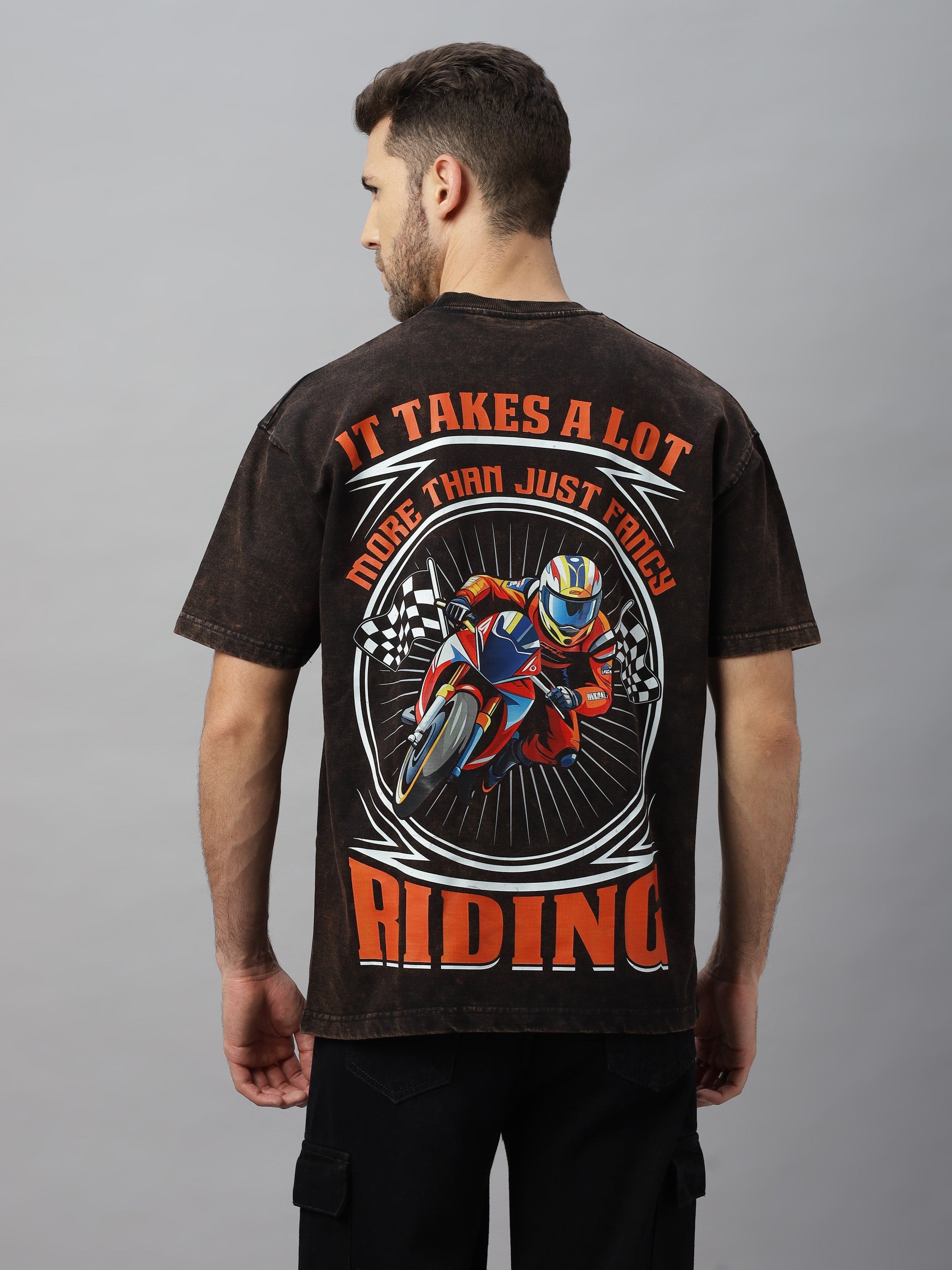 Biker Brown (Acid Wash) Oversized Unisex T-Shirt