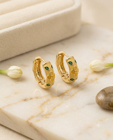 Yellow Floral Enamel Hoop Earrings – Gold-Tone Finish