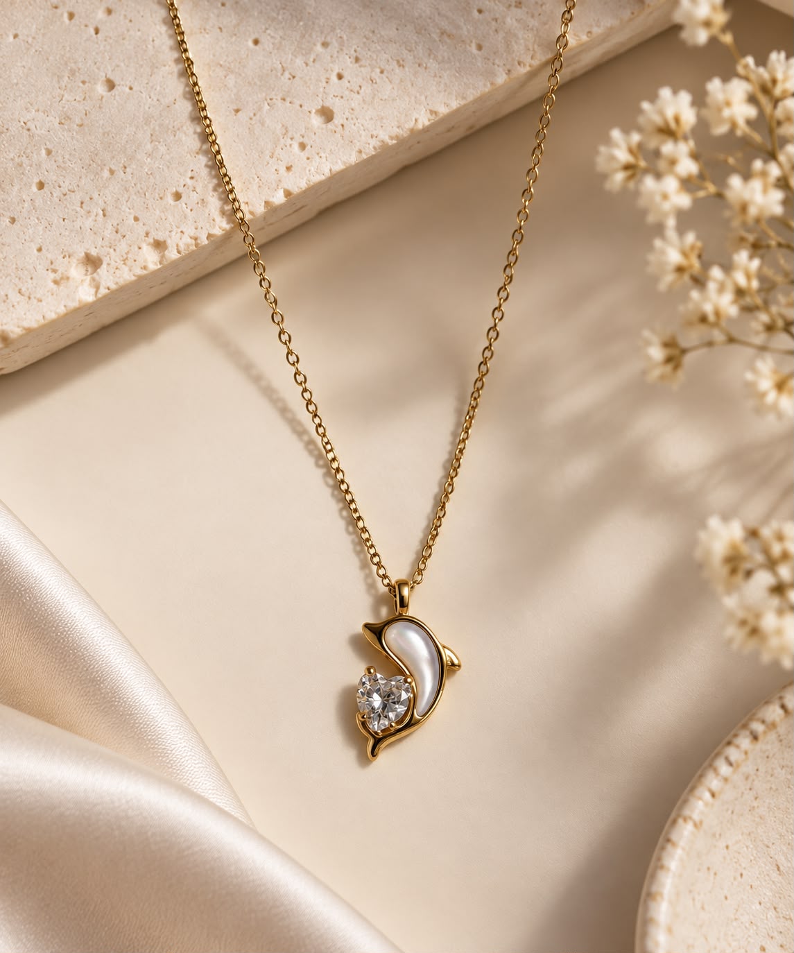 Dainty Dolphin Heart Necklace