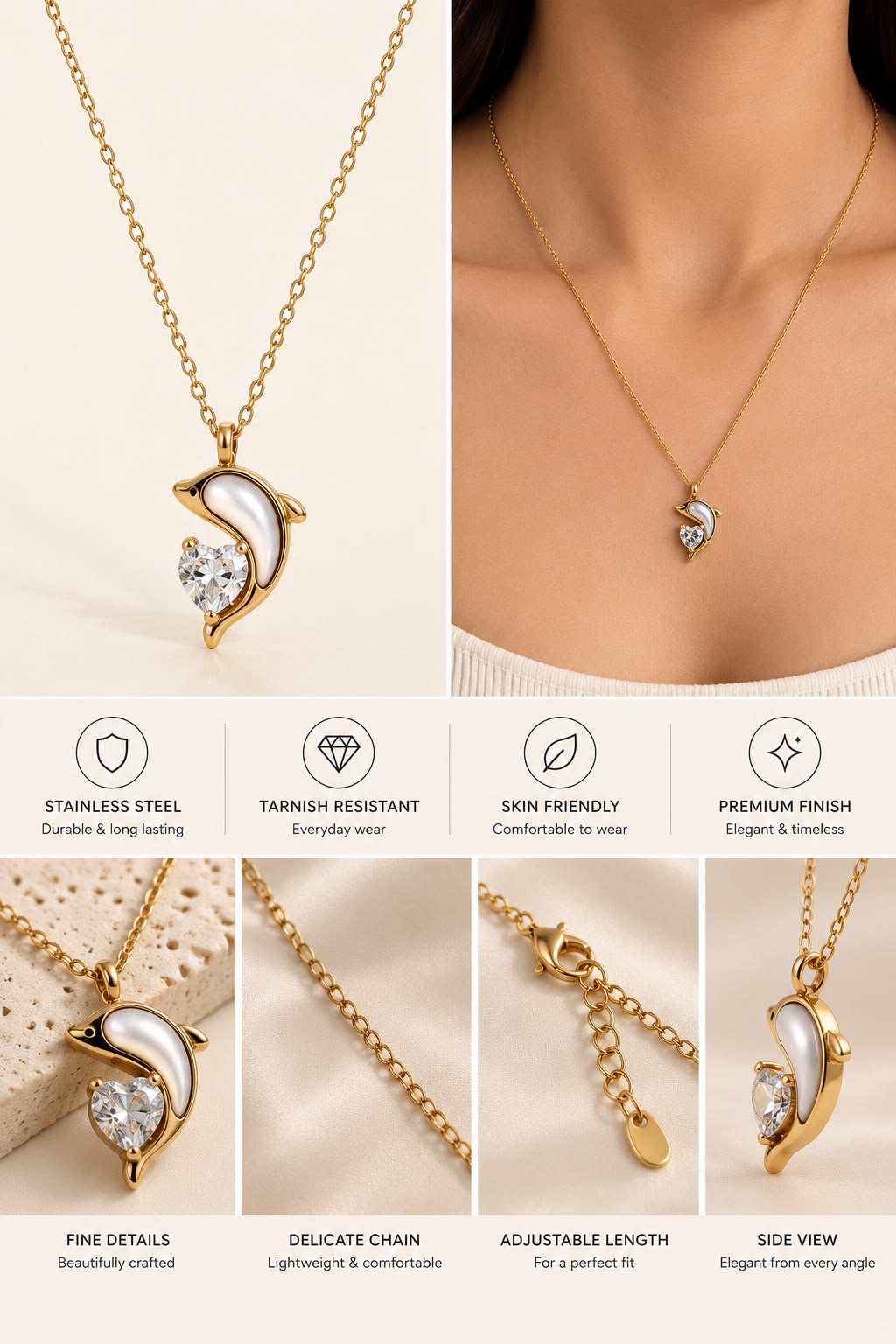 Dainty Dolphin Heart Necklace