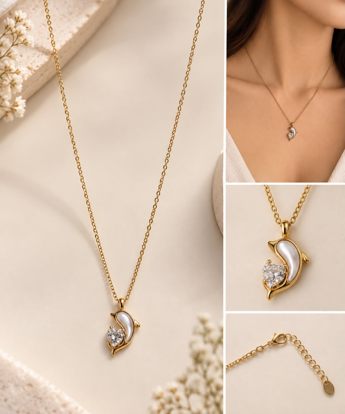 Dainty Dolphin Heart Necklace