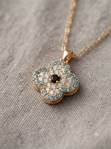 Mystic Clover Evil Eye Pave Crystal Pendant Necklace – Gold-Tone Finish