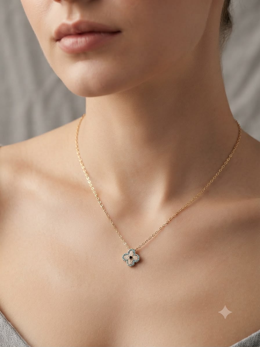 Mystic Clover Evil Eye Pave Crystal Pendant Necklace – Gold-Tone Finish