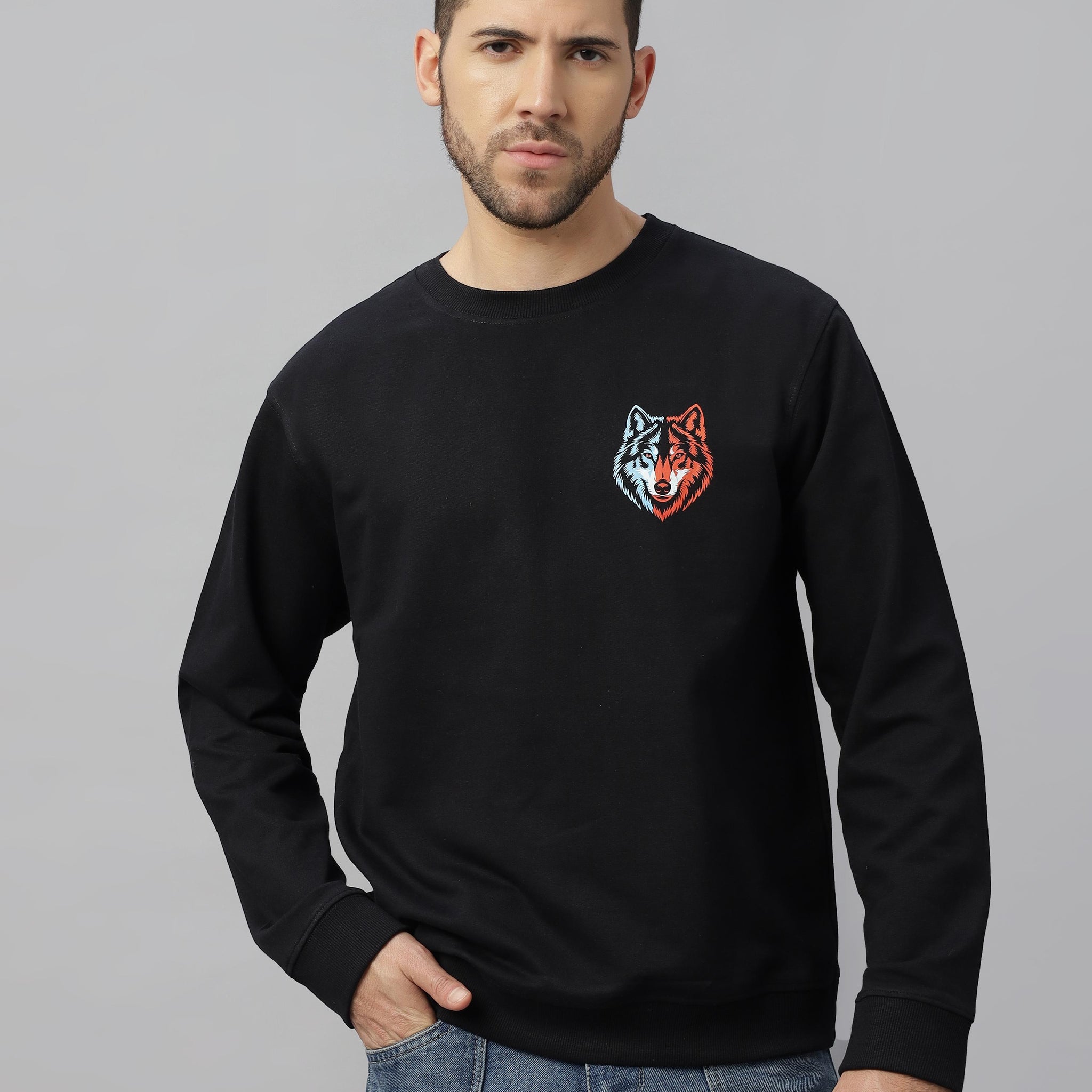 Wolf Black Regular-fit Unisex Sweatshirt