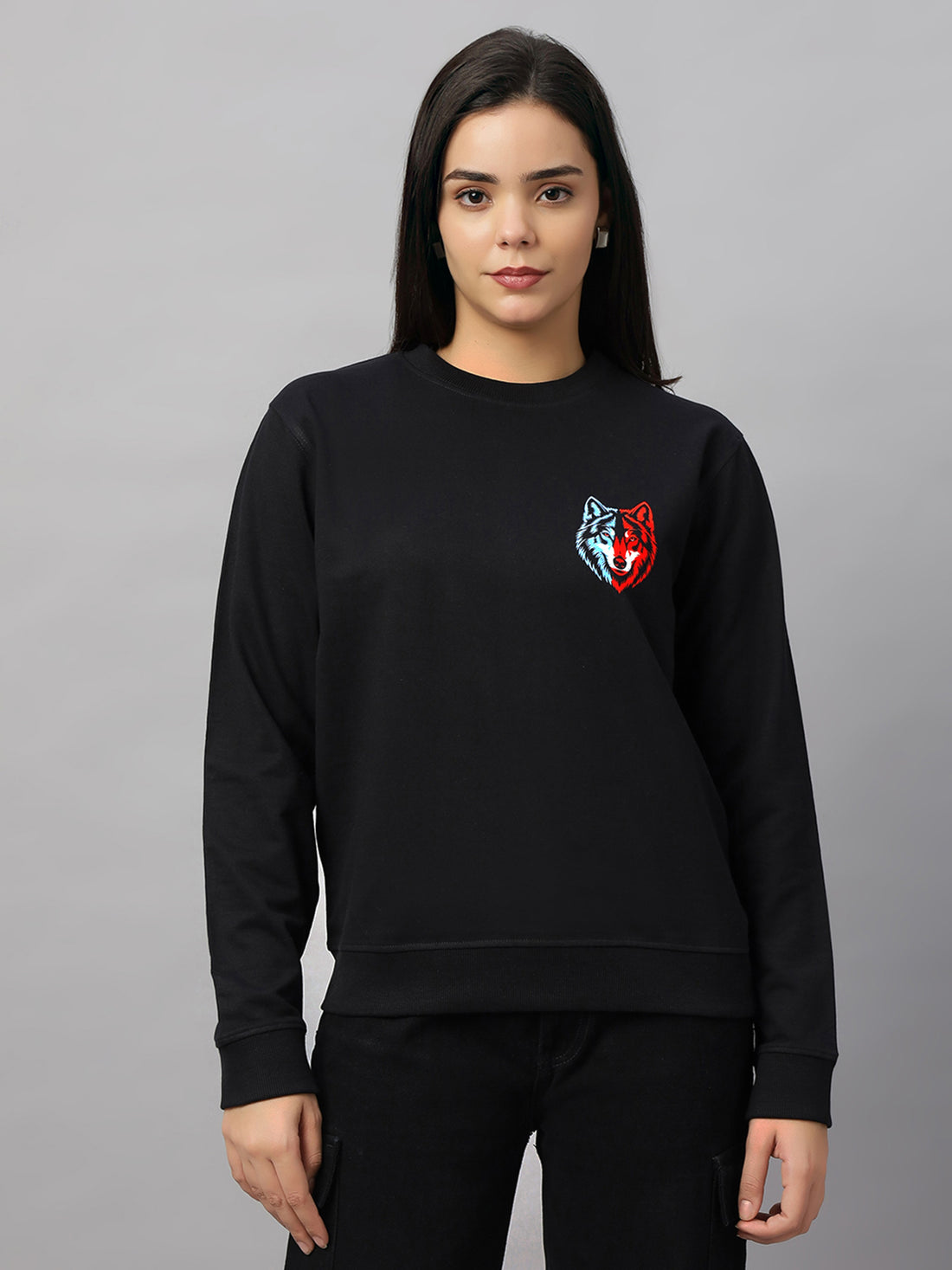 Wolf Black Regular-fit Unisex Sweatshirt