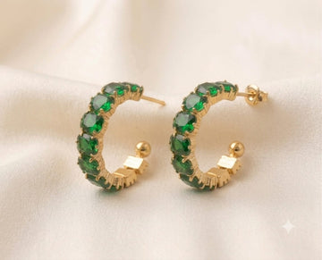 Emerald Cushion-Cut Gold Hoop Earrings