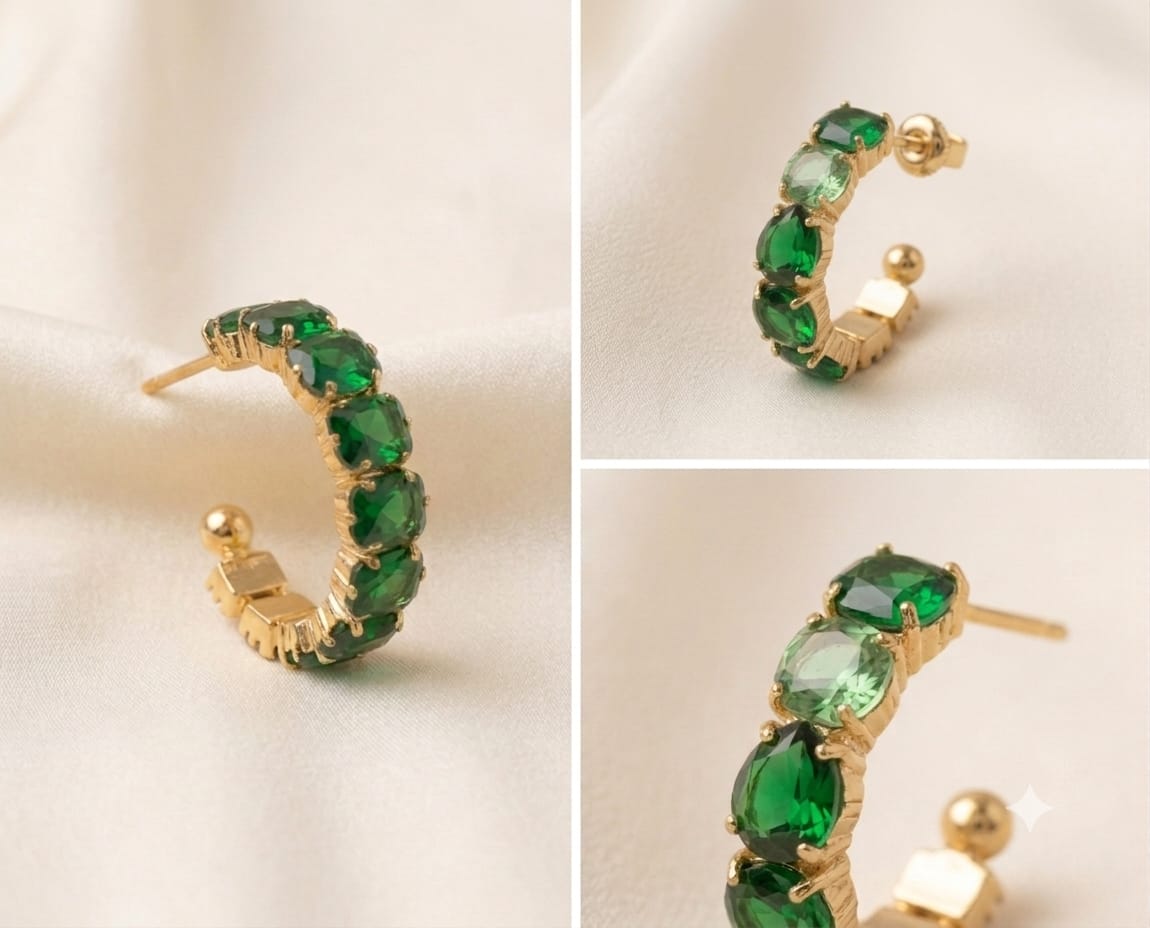 Emerald Cushion-Cut Gold Hoop Earrings