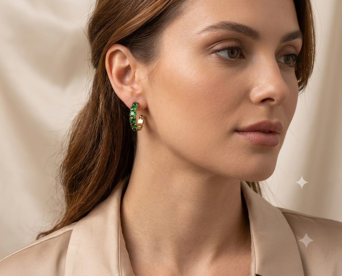 Emerald Cushion-Cut Gold Hoop Earrings