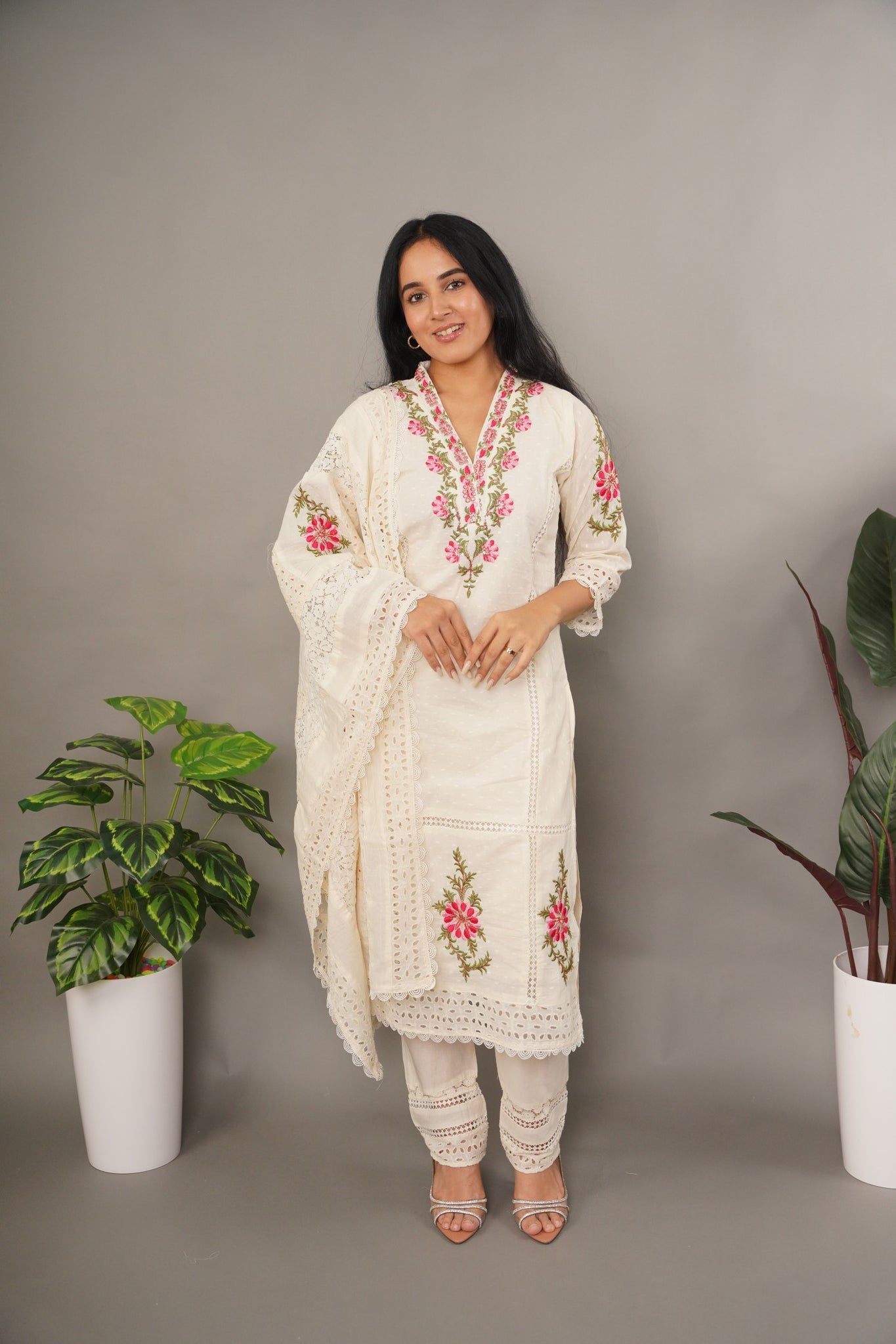 Floral Schiffli Suit