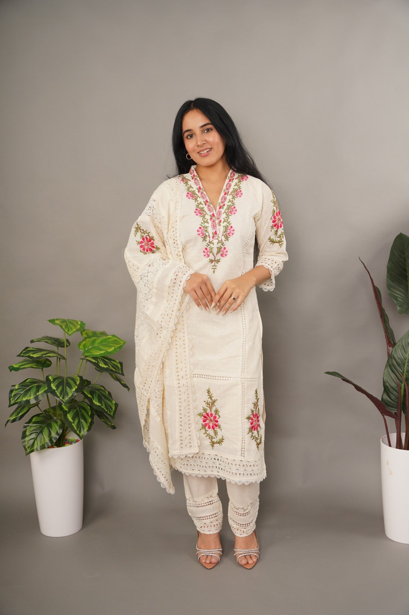 Floral Schiffli Suit