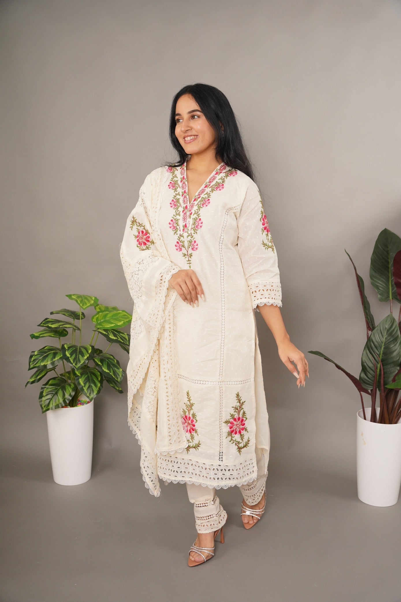 Floral Schiffli Suit