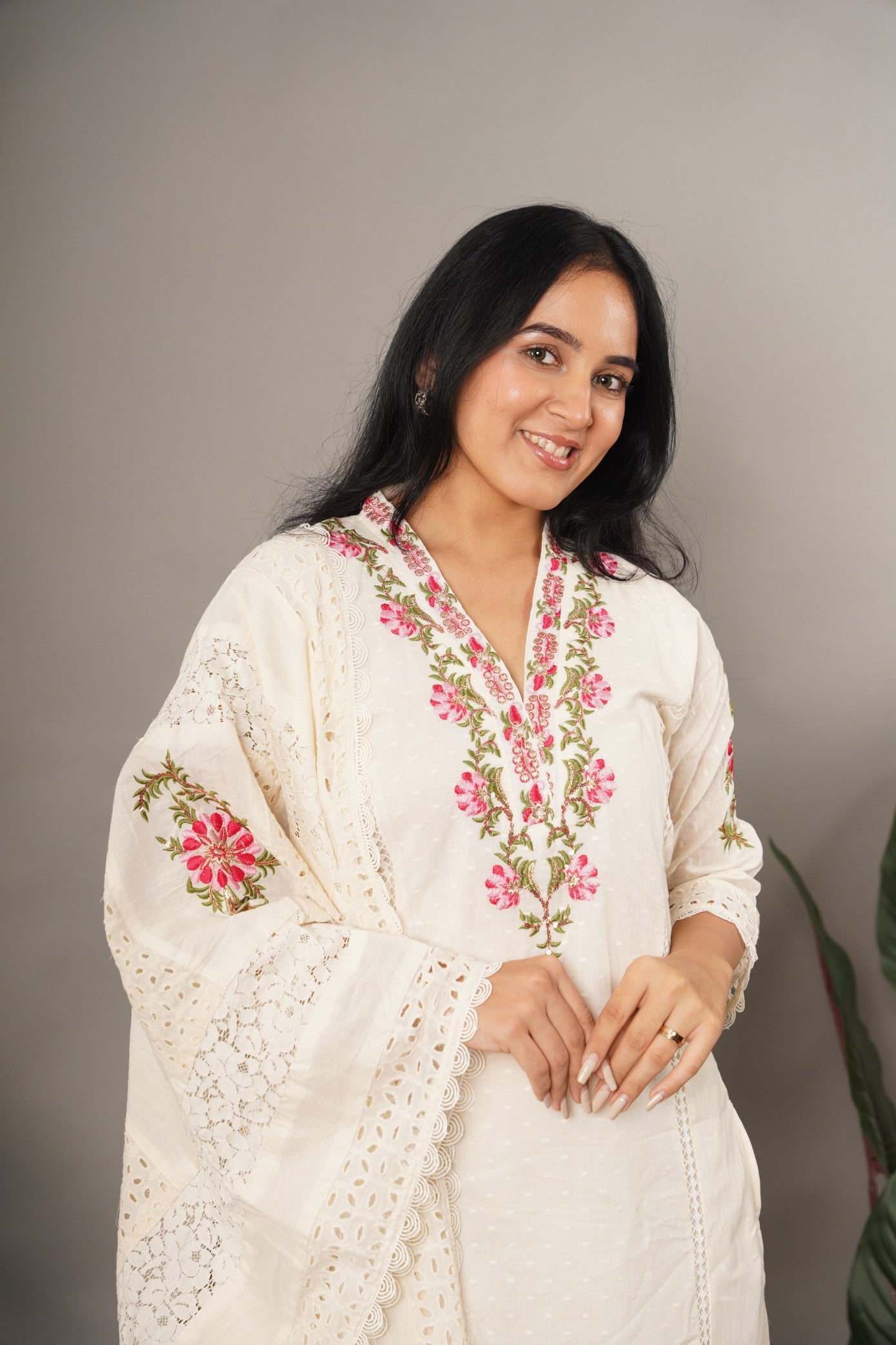 Floral Schiffli Suit