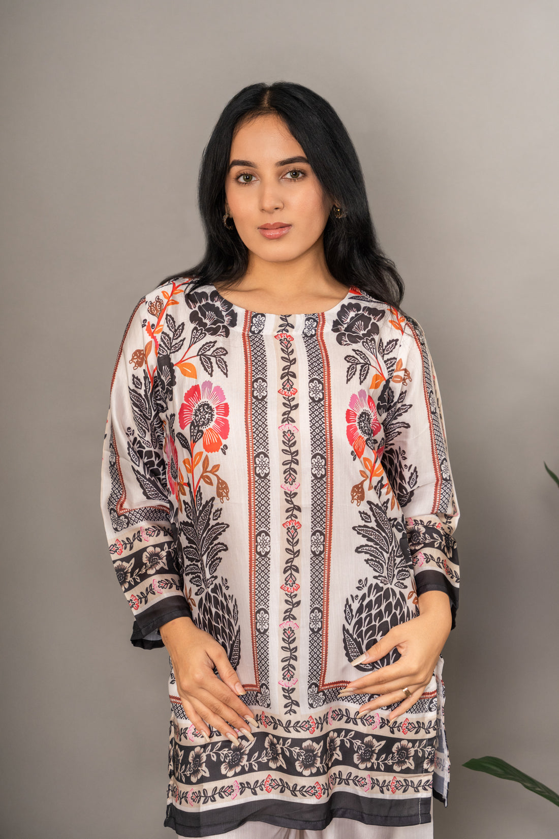 Beige Digital Print Premium Silk Co-Ord Set